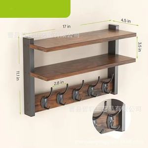 Wooden <b>Wall</b> Mounted Storage Rack 3 Tier With <b>Hooks</b> For Entryway Living Room Bathroom Multipurpose Easy Install - Product Image 5
