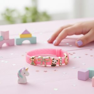Biojoux Brand BJB015 - Kid <b>Bracelet</b> Glitter rose 4 CHARMS GP - Product Image 3