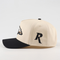 Groothandel Hoge Kwaliteit Gestructureerde 5-Panelige Tweekleurige Beige Zwarte 100% Katoenen Op Maat Geborduurde Logo Snapback Caps Baseball Petten