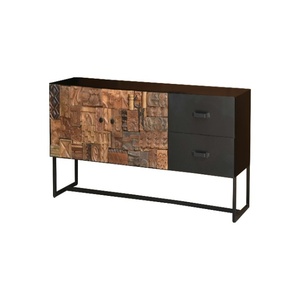 Modern Wooden <b>Sideboard</b> Cabinet with Patchwork Design & Drawers | Industrial <b>Storage</b> Console with Metal Frame - Product Image 3