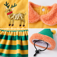 Costume de Noël pour chien MEIQIPETBABY, robe en velours doré, broderie de renne, jupe rayée, chapeau d'elfe, ensemble 2 pièces