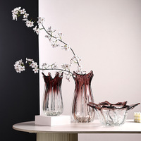 Vase en verre transparent dégradé, plateau à fruits, ornement d'art de luxe léger, décoration de modèle de maison, décoration douce haut de gamme