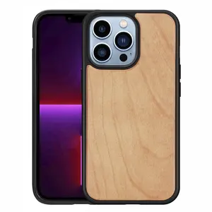 Casing kayu untuk iphone 14 pro max, casing pelindung ponsel tahan guncangan berukir untuk iPhone 14 Pro Max Plus