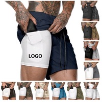 Vêtements de sport pour hommes 2 en 1 Polyester GYM Shorts Blank Basketball Training Fitness Sport Sweat Shorts avec poche