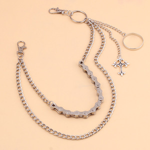 yueliCross Double Layer Trouser <b>Chain</b> Tibetan Silver Punk Waist <b>Chain</b> For <b>Men</b> Hip Hop Fashion Daily Wear - Product Image 3