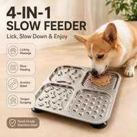 Gamelle anti-glouton en acier inoxydable avec base à ventouse et tapis à lécher, gamelle puzzle à 4 compartiments pour chats et chiens NicePets