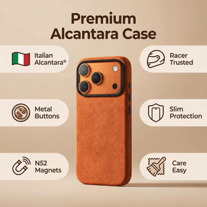 <span class=keywords><strong>Coque</strong></span> de téléphone en Alcantara italien véritable pour <span class=keywords><strong>iPhone</strong></span> 18 Pro, esthétique racing, enveloppement intégral, estampage à chaud sur moule en cuivre, aimant puissant, vente en gros - Product Image 3