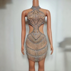 AD2138 Nouvelle robe de soirée sexy et élégante à franges <span class=keywords><strong>en</strong></span> strass, robe de soirée de luxe pour femmes, robe de soirée transparente - Product Image 1