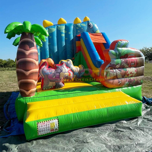 Castillo inflable con tobogán, parque de dinosaurios inflable, castillo hinchable comercial con combinación de tobogán y zona de saltos. - Product Image 6