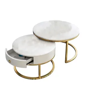 Table centrale ovale en métal doré avec effet marbre, meuble de Salon, Design de porte centrale, ensemble de café, 4 pièces