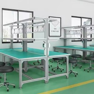 Aluminum Profile Anti Static Handcart Double Layer Material Turnover Cart Wheeled <b>Workbench</b> Mobile Tool Cart For Workshop - Product Image 1