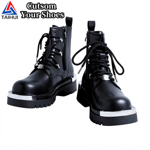 Chaussures à plateforme décontractées pour hommes, tendance, hauteur accrue, <span class=keywords><strong>bottes</strong></span> montantes, automne-hiver, rétro, style britannique, support de logo personnalisé - Product Image 1