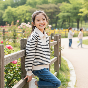 T-shirt coréen OZKIZ pour enfants, 100 % coton, T10, respirant, tricoté, mode fille, pour 6-9 ans, vente en gros printemps/automne - Product Image 3