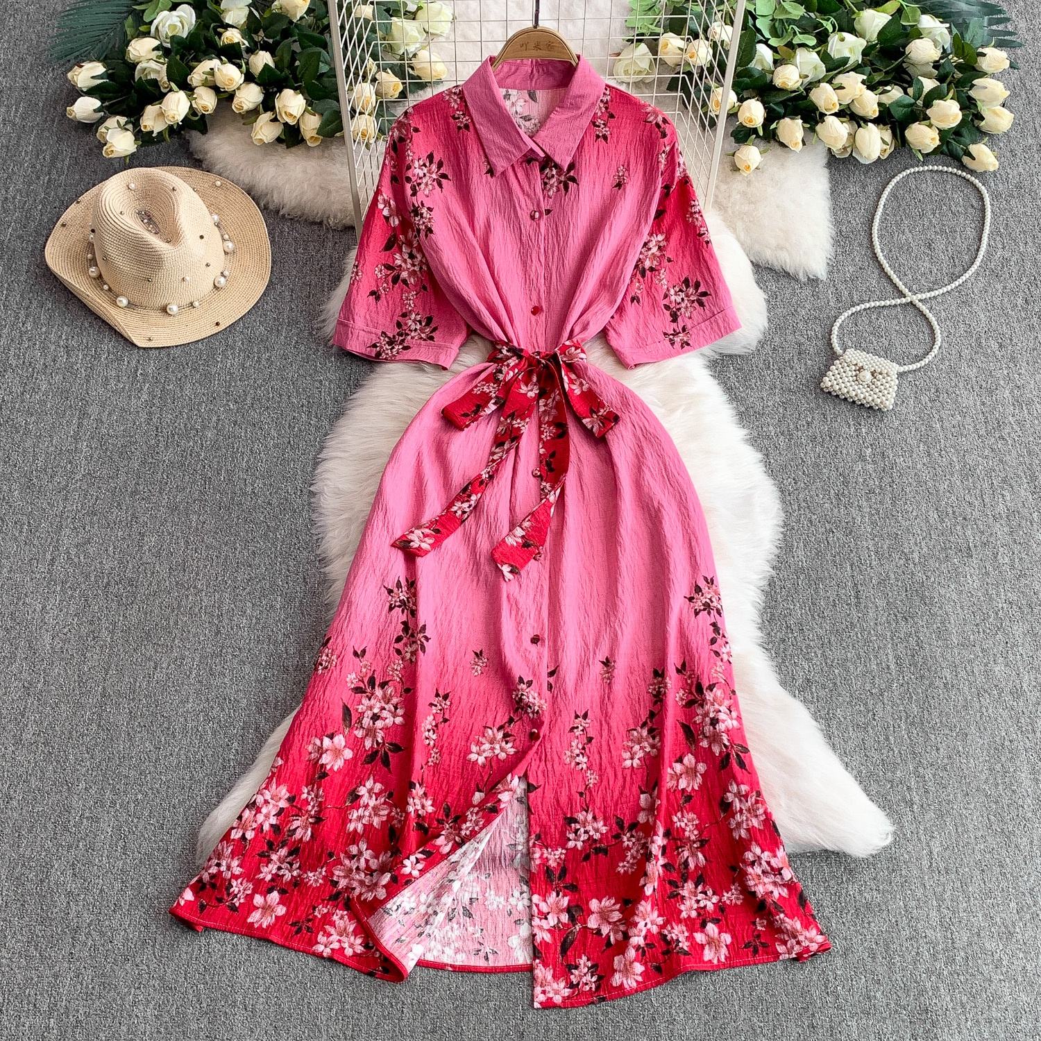 ピンク フラワープリント ラップロングドレス ピンク フラワープリント ラップロングドレス