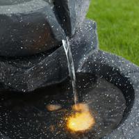 Fuente de Agua de Resina LED de 29 Pulgadas, Hecha a Mano, Impermeable, para Interiores/Exteriores, con Cuencos en Cascada, Piedras Apiladas, Cascadas de 4 Niveles, para Jardines