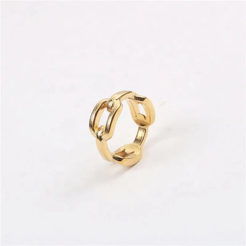High End 18K Effen Gouden Schakel Ketting Ringen Voor Vrouwen Roestvrij Staal Sieraden Aangepaste Sieraden Fabricage