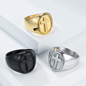 Cross <b>Ring</b> Gold Men's Titanium Steel Geometric Shape Gift Jewelry - Product Image 2