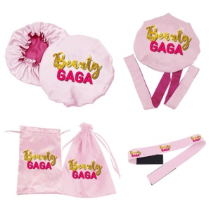 Wholesale Reversible <strong>Bonnets</strong> Edge Wrap Custom Long Band Satin Hair Silk <strong>Bonnet</strong> With Ties - Product Image 3