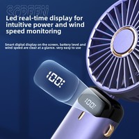 Mini ventilateur USB portable pliable rechargeable silencieux avec support de téléphone, affichage numérique intelligent, moteur AC 5 vitesses, pour étudiants