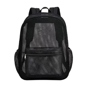 Moda hafif büyük kapasiteli Mesh See Through öğrenci sırt çantası örgü Bookbag sırt çantası