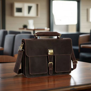 カスタムビジネスラップトップヴィンテージ牛革本革ショルダークロスボディメッセンジャーバッグクレイジーホースレザーブリーフケース男性用 - Product Image 1