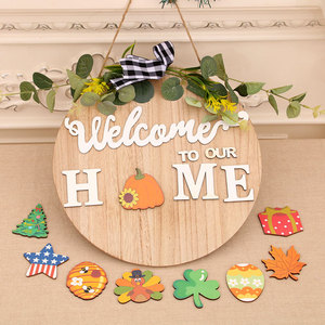 Lazos Decorativos DIY con Patrones Intercambiables: Letreros de Bienvenida de Madera, Adornos Colgantes para Puertas de Navidad y Halloween, y Coronas de Flores - Product Image 2