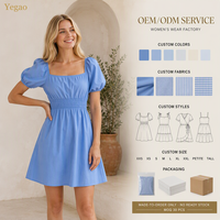 Robes Yegao pour femmes, robe élégante en coton, style princesse, col carré, manches bouffantes, mini robe, vente en gros, sur mesure