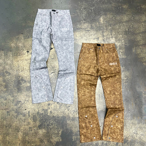 Faux Suede Jacket Set Custom Designer High Quality Unisex <b>Leather</b> Suede Jacket And Stacked <b>Pants</b> Two Piece Jogging Suit <b>Men</b> - Product Image 3