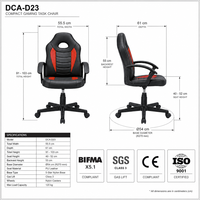 Chaise de bureau gaming moderne en cuir PU, réglage de hauteur 12 cm, accoudoirs incurvés fixes, pour la maison, le bureau et l'étude