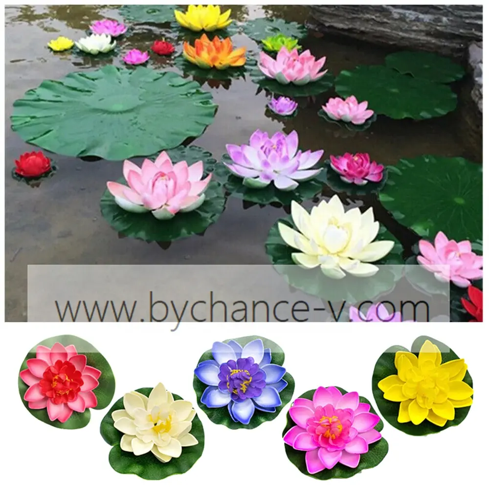 Simulação realista planta DIY Artificial água Flutuante Lotus Flores para casa jardim lago piscina decoração 4''