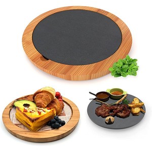 Tabla de cortar redonda de bambú con superficie de piedra para servir carne, queso y desayuno - Product Image 3