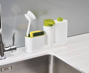 Dispenser di Sapone <span class=keywords><strong>Liquido</strong></span> per Bagno in <span class=keywords><strong>Plastica</strong></span> dal Design Moderno, Bottiglia per Sapone <span class=keywords><strong>Liquido</strong></span> per Piatti con Porta Spugna - Product Image 3