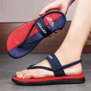 Louluen T-Strap Sandals Men Anti-Slip Rubber Outsole Casual <b>Beach</b> <b>Shoes</b> Open Toe Solid Color Textile Lining - Product Image 2
