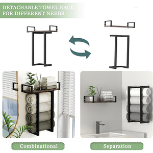 Wall Mounted Wooden Towel Rack With <b>Shelf</b> 4 <b>Bar</b> Storage Organizer For Bathroom Home Use - Product Image 4
