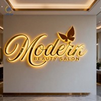 Enseigne Lettre 3D Sur Mesure Miroir Doré, Enseigne Lumineuse 3D Logo Salon de Beauté Intérieur pour Panneau d'Affichage Extérieur Magasin