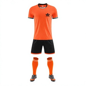 Custom <b>Orange</b> Men's V-neck Soccer Jersey Set Elastic Waist Short Sleeve Quick Dry Polyester Football Uniform Black Shorts <b>Socks</b> - Product Image 1