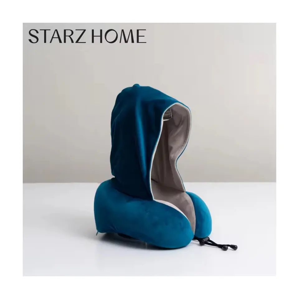 STARZ HOME New Design a forma di U cuscino per collo in memory foam con cappuccio cuscino per collo da viaggio all'ingrosso