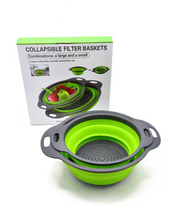 शीर्ष विक्रेता बहु कार्यात्मक Foldable सब्जी झरनी फल धोने कोलंडर सिलिकॉन बंधनेवाला रसोई नाली टोकरी - Product Image 4