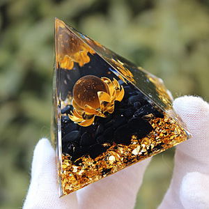 Pirámide de Obsidiana Ojo de Tigre y Loto, Resina Epoxi, Decoración Feng Shui para Escritorio, Suministros de Oficina, Paquete Individual - Product Image 3