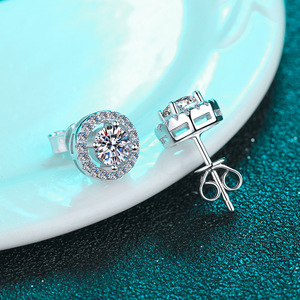 Halo Moissanite <b>Stud</b> Earrings 925 Sterling <b>Silver</b> Rhodium Plated Trendy China Luxury Women High Quality - Product Image 5