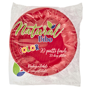 Assiettes profondes en bioplastique biodégradable et compostable, diamètre 21,5 cm, rouge, 20 pièces/paquet - Product Image 3