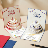 Carte d'anniversaire musicale 3D pop-up avec lumière LED, impression sérigraphique, papier écologique recyclable, design de luxe populaire, pliée, finition brillante