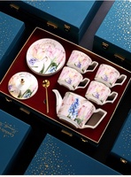 Vente en gros de tasses à thé de luxe Service de tasses et soucoupes à fleurs en céramique Tasses à thé florales anglaises avec boîte-cadeau