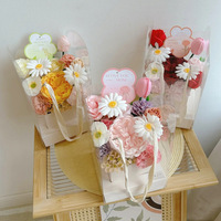 Vente flash - Boîte cadeau en papier kraft pliable carrée transparente pour fleurs fraîches, ruban simple, couleur unie, pour la Saint-Valentin