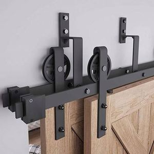 WEKIS Modern Durable Bypass Barn Door Hardware Kit Soundproof Remote Control Steel Brass Track <b>Rail</b> for Low Ceiling Sliding - Product Image 2