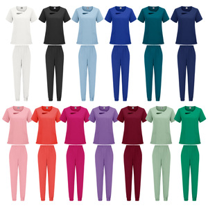 Women <b>Scrub</b> Set Moisture Wicking Knitted Split Uniform Hospital Workwear Full Size Coverage - Product Image 1