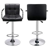 Tabourets de bar réglables léopard avec accoudoirs, dossier carré pivotant, double couture avec dossier, lot de 2 (noir)