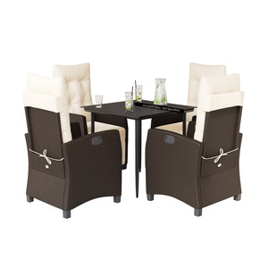 <b>Adjustable</b> Brown Pe Rattan Garden Dining Set With <b>Footrests</b> 4 Seater Outdoor Furniture Contemporary Style - Product Image 1