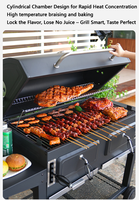 Barbecue portable d'extérieur en bois, grands grils à charbon de bois, chariot de barbecue, fumoir, barbecue avec table double pliable