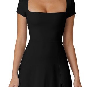 Girls' Sexy Tennis <b>Square</b> Neck Short Sleeve Built-in Shorts Golf Athletic Dress with Pockets Spandex/Cotton Team - Product Image 5